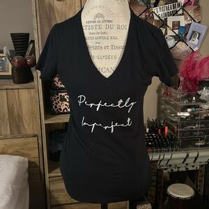 Black Perfectly Imperfect V-Neck Tee - Large